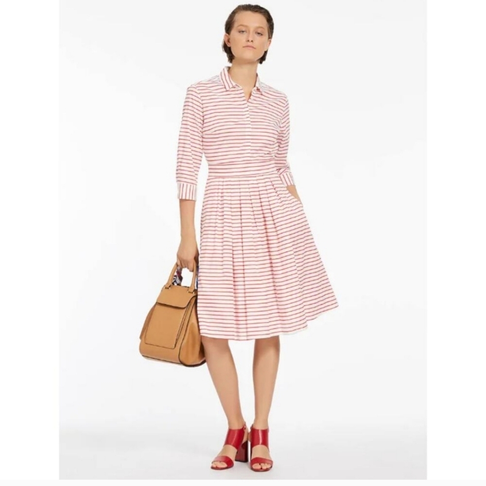 MARELLA Pink and White Striped Midi Shirt Dress